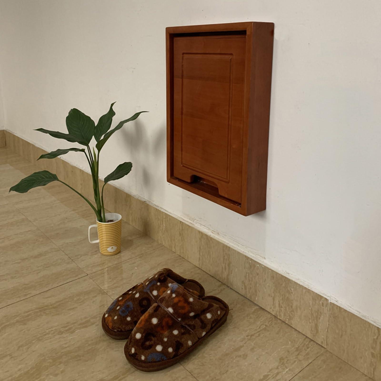 LFIEVO LFIEVO Wall Fold Up Chair Solid Wood Stool 6.8cm Thick Mini Wall Stool 40x40cm Entrance Shoe Changing Stool Porch Wardrobe Balcony Easy to Install (Color : Brown)