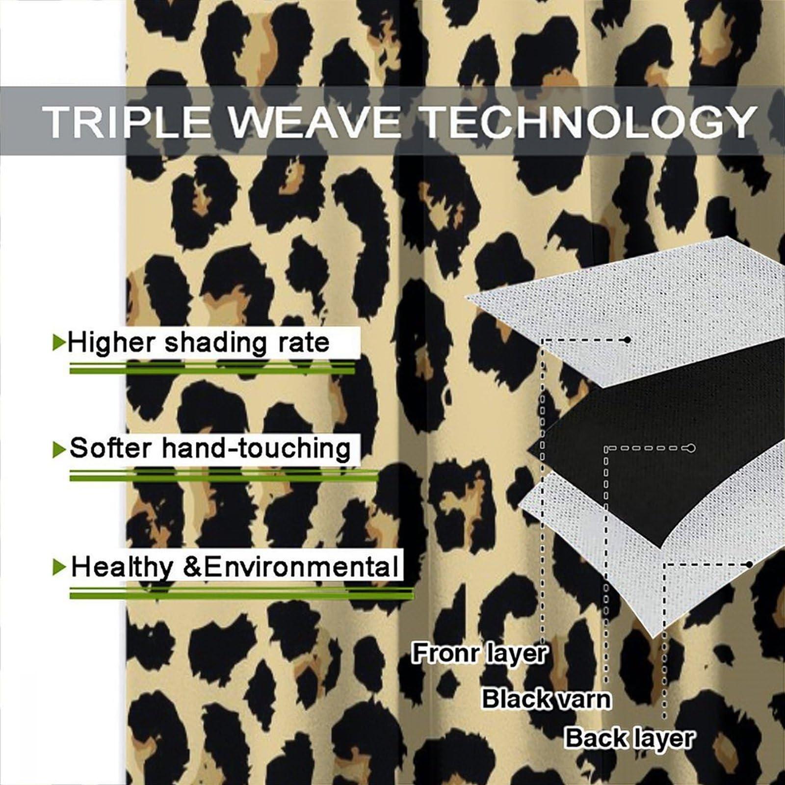 KANEPE Leopard Blackout Curtains, Leopard Pattern Design Wild Animal Skin Spots Print Window Treatments, Retro Rod Pocket Thermal Insulation Drapes for Bedroom Living Room, 55" W X 63" L