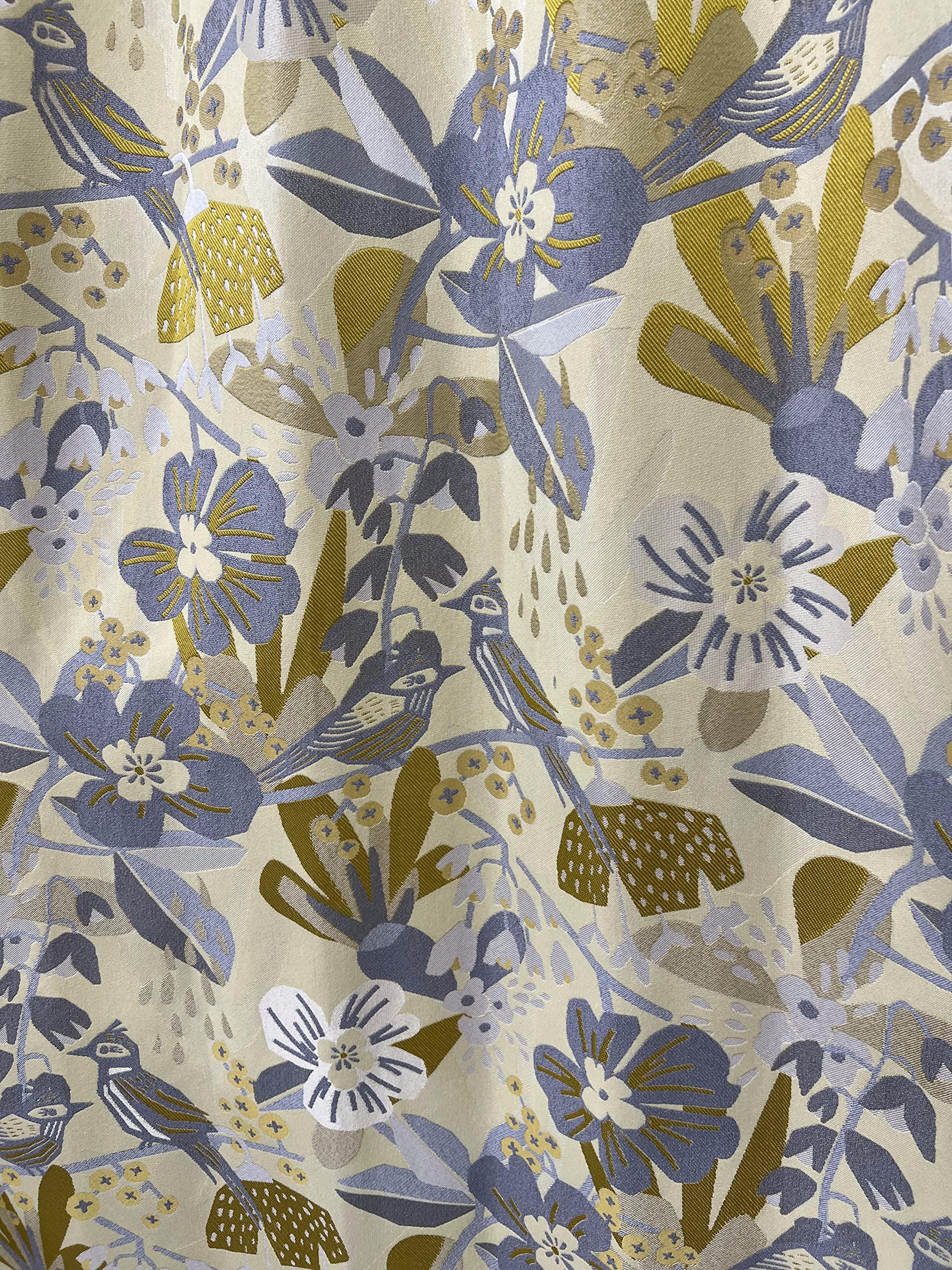 ILUOGUDU Yellow Window Curtains Drapes for Living Room 102 Inch Length 1 Panel Set Long Cotton Linen Textured Floral Jacquard Semi Blackout Farmhouse Darkening Curtain for Bedroom (Pinch Pleated, 52"W x 102"L)