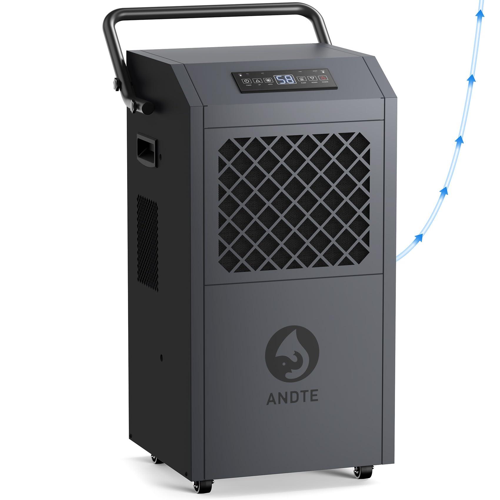 ANDTE ANDTE 190 Pints Commercial Dehumidifier with PumpDrain HoseIndustrial Dehumidifiers,Built-In Pumpfor Basement, Crawl Space, and Job Sites