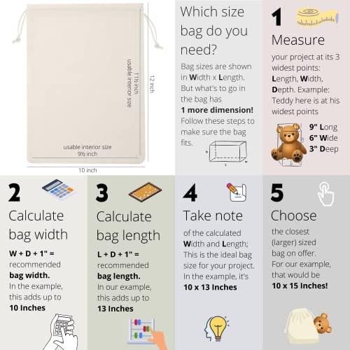 DR DR 100 Percent Cotton Muslin Drawstring Bags 12-Pack For Storage Pantry Gifts (6 x 8 inch, Beige)