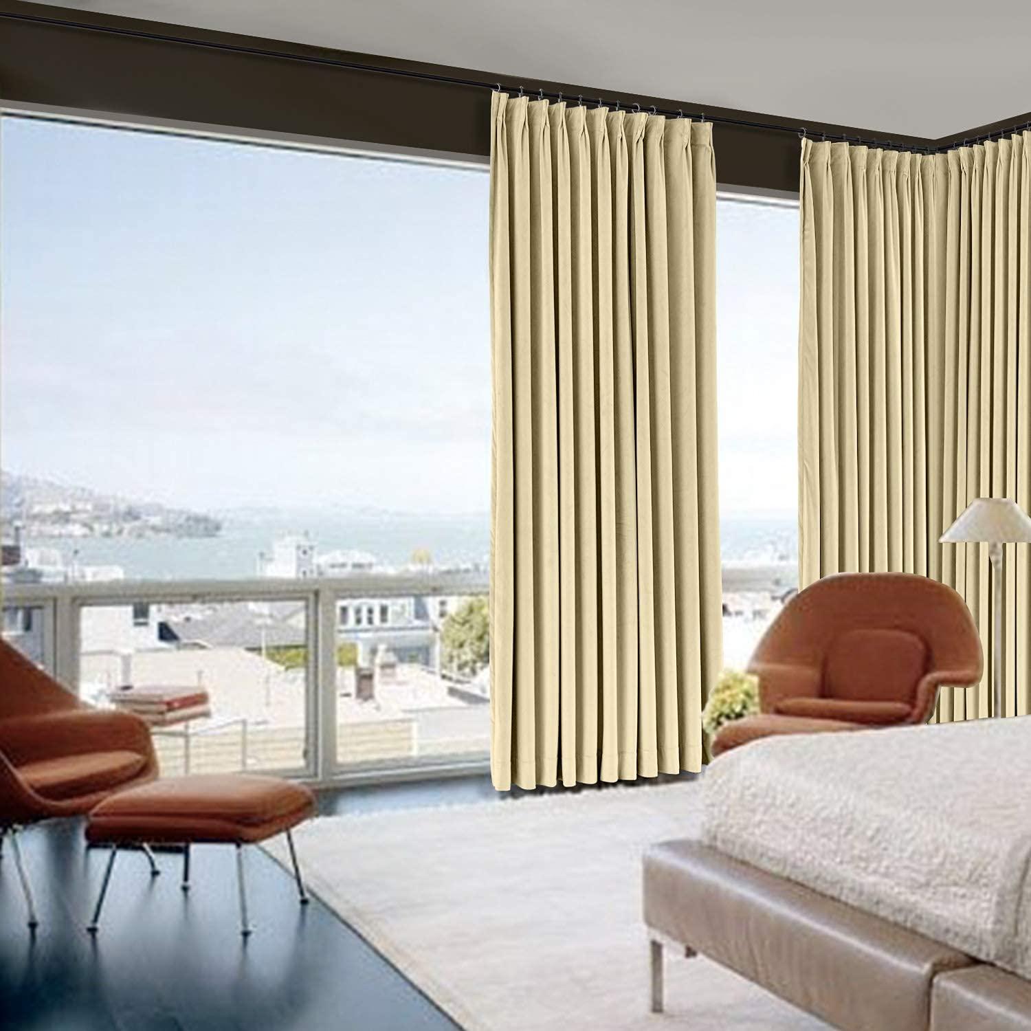 LITTLE BIRD LITTLE BIRD Double Pinch Pleated Curtains with Hooks for Living Room Bedroom Bunglow,Hall,Window Curtain Measurement Beige (Wide 58 Inch by 63 Inch Long-1 Panel)