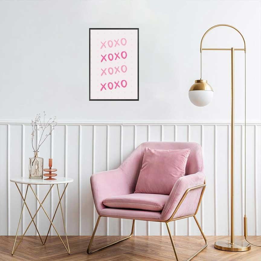 HomeLoft Basics Pink Xo Wall Art Preppy Grily Poster Minimalist Cute Girl Room Wall Decor Watercolor Aesthetic Xo Prints Painting For Home Bathroom Bedroom Living Room Apartment 12x16in Unframed