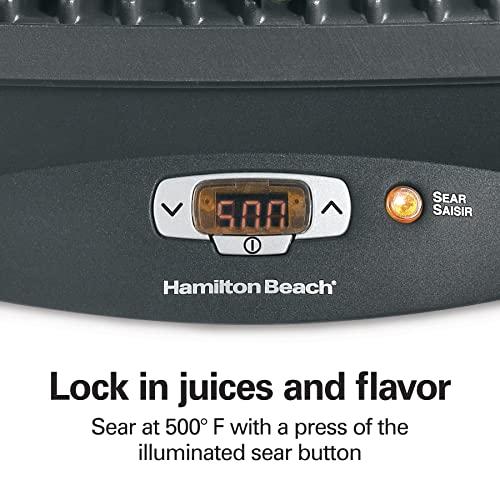 Hamilton Beach Hamilton Beach Steak Lover's Electric Indoor Searing Grill, Nonstick 100 Square, Stainless Steel (25331), Black and Stainless, Medium