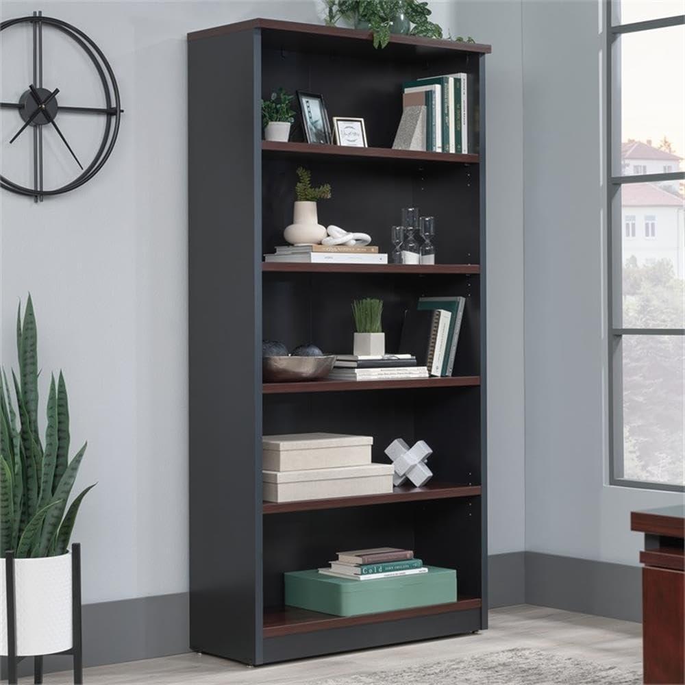 Pemberly Row Pemberly Row Engineered Wood 5-Shelf Bookcase in Classic Cherry