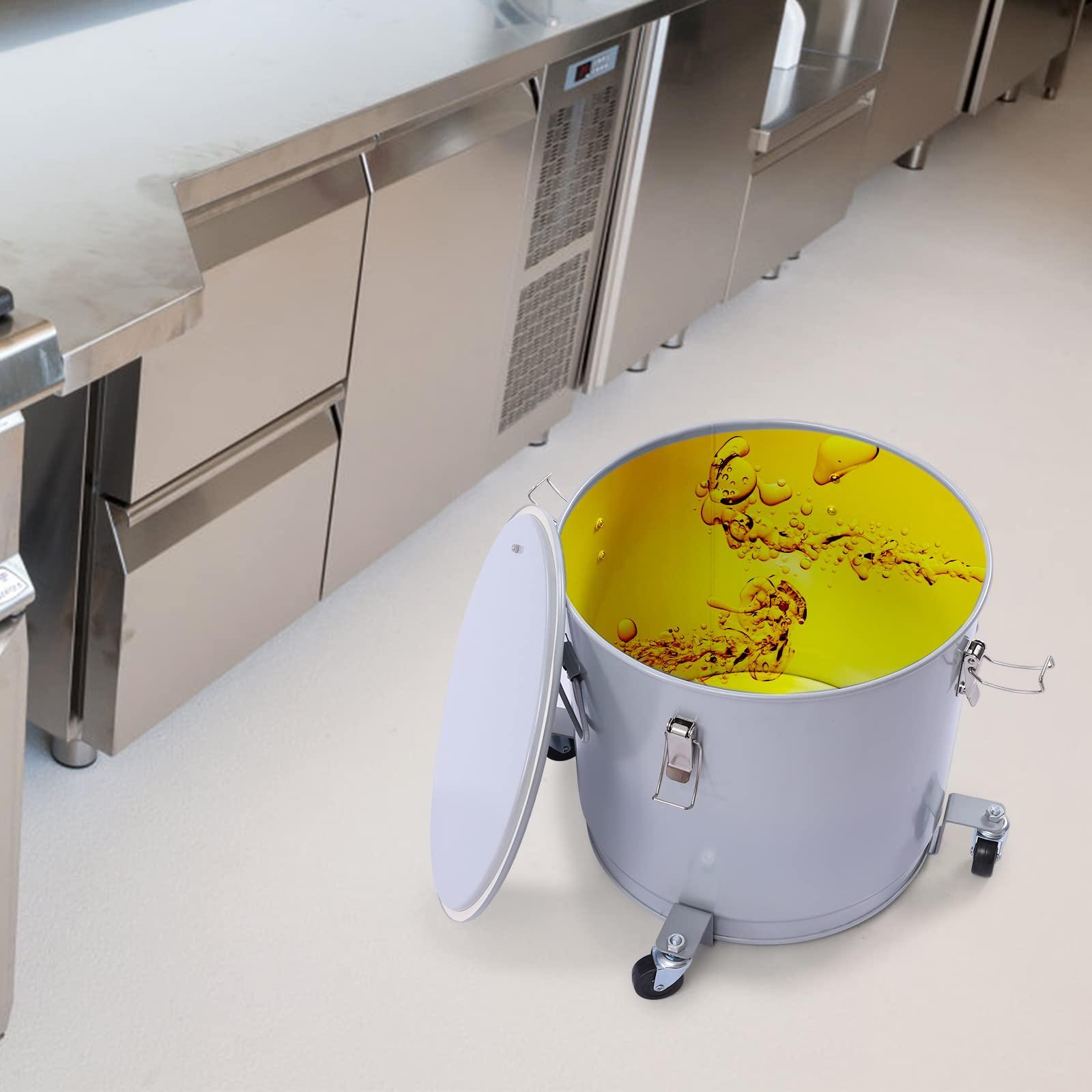 CHALIGHT 40L/10Gal Fryer Grease Bucket Silver Deep Fryer Oil Disposal Caddy Steel Fryer Oil Bucket Bacon Grease Container Oil Container Cooking Oil Filter Oilless Turkey Fryer w/Lid & Filter Bag