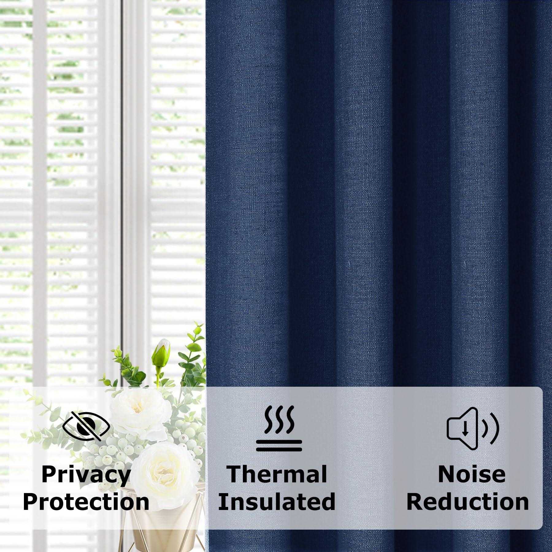 Frelement Frelement Extra Wide 150 Inches Drapes for Large Windows Full Blackout Linen Curtains for Sliding Glass Door Pinch Pleated Drapery with Blackout Lining, 150" W x 102" L, 1 Panel, Navy Blue