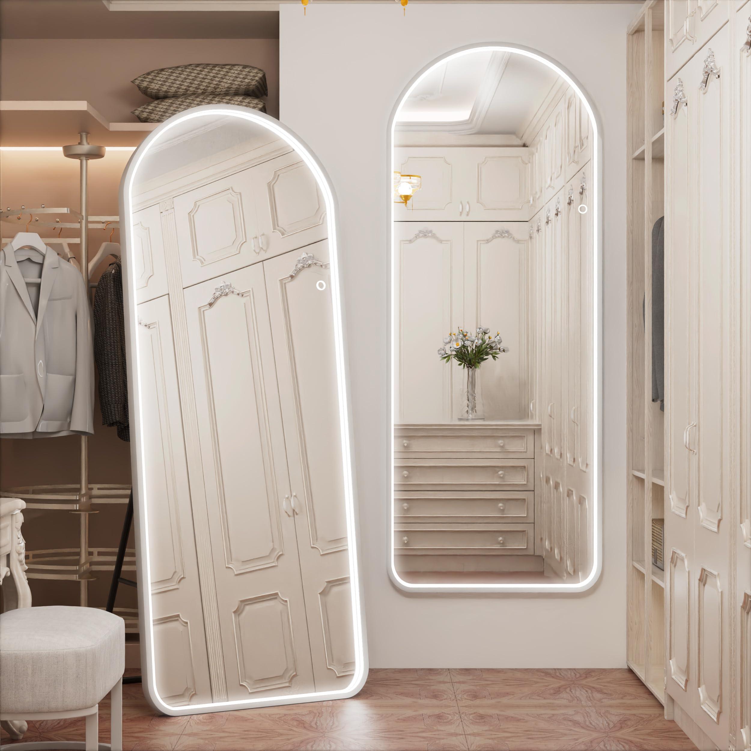 Maistech Maistech LED Full Length Mirror with lights Arch Design, 71"x28" LED Full Body Mirror with Stands, Full Length Mirror Wall Mounted for Bedroom, HD Material, Dimming & 3 Color Lighting (Brushed Silver)