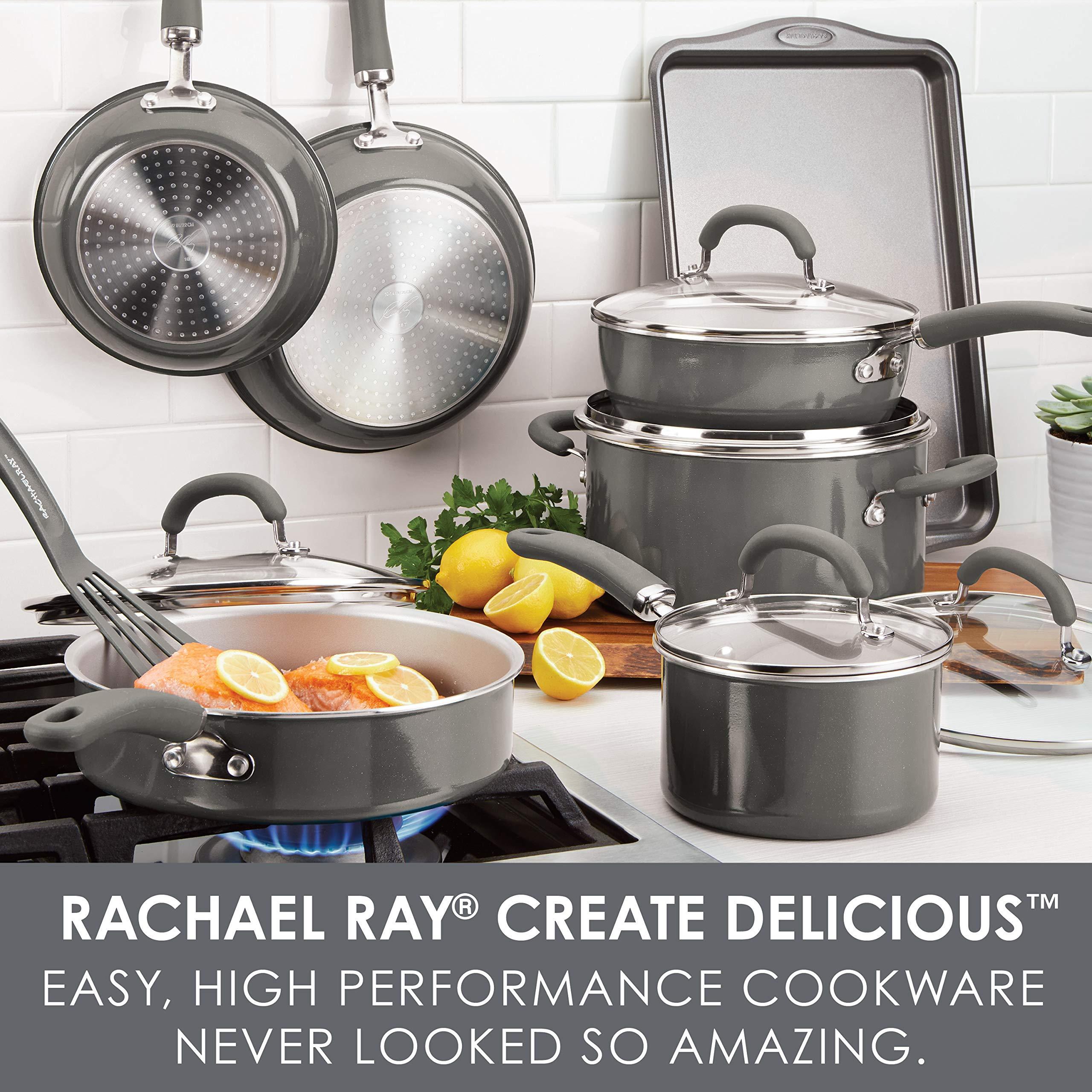Rachael Ray Rachael Ray Create Delicious Nonstick Cookware Pots and Pans Set, 13 Piece, Gray Shimmer