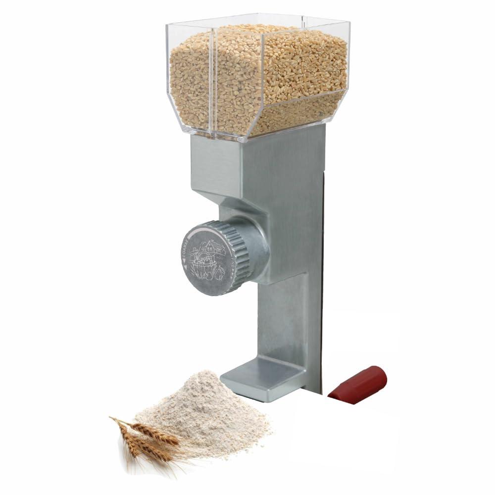 KITCHEN CROP Grain Mill Wheat Flour Grinder, Stainless Steel Metal Burrs (Deluxe Grain Mill)