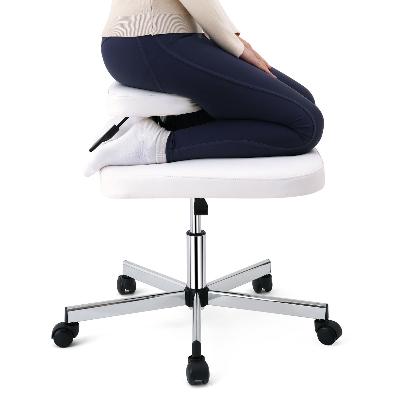 LHOOCX LHOOCX Meditation Chair Ergonomic Cross Legged Chair ADHD Chair with Wheels,Kneeling Chair for Office and Home,Yoga Chair ADHD Chairs for Adults(White)