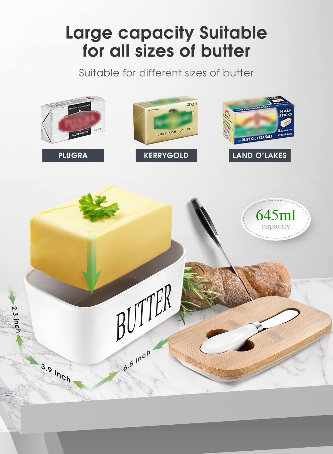 AISBUGUR AISBUGUR Butter Dish with Lid Ceramics Butter Keeper Container with Knife and High- quality Silicone Sealing Butter Dishes with Covers Good Kitchen Gift, Set of 2, White
