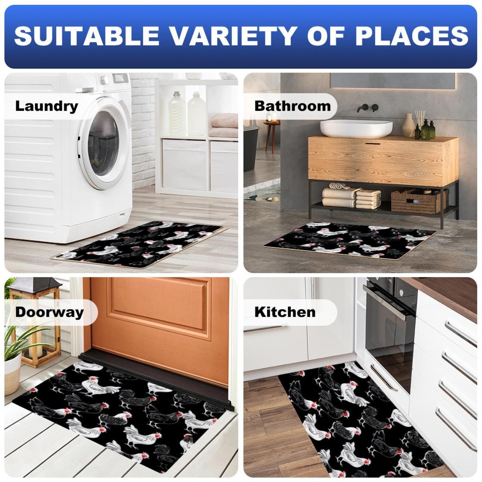 EVANLinsim EVANLinsim Kitchen Mat Chickens Rooster Cushioned Anti-Fatigue Kitchen Rug, Waterproof Non-Slip Kitchen Mats and Rugs Comfort Rug for Kitchen, Floor Home, Office, Sink, Laundry