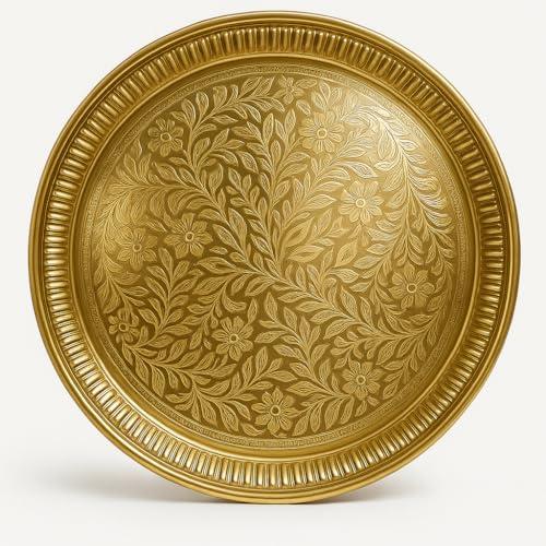 KASHVIYA KASHVIYA 10 Inch Pure Brass Pooja Thali Set Pital Puja Plate Arti Thali Traditional Handcrafted for Pooja Home Office Mandir Gift Items Gold