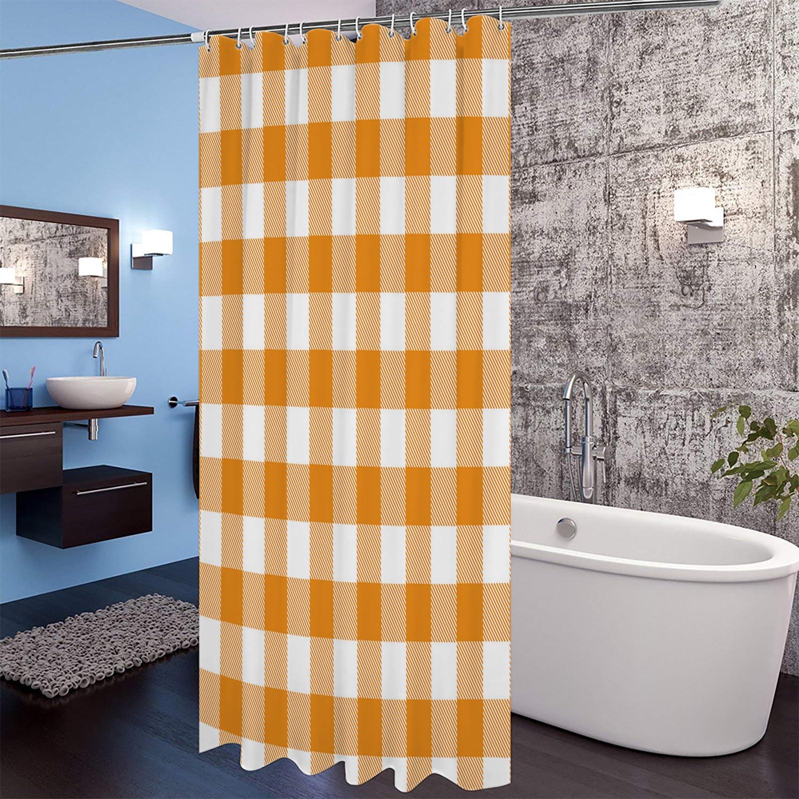 TocaHome Decorative Shower Curtain Buffalo Check Plaid Polyester Fabric Waterproof Bath Shower Curtains Orange and White Buffalo Plaid Farmhouse Machine Washable Curtain 60x72 Inch for Home Hotel