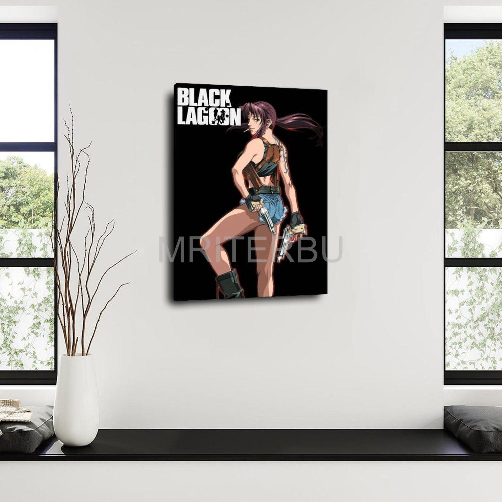 MRITERBU MRITERBU Black Lagoon Poster Revy Poster Anime Poster 4 Canvas Painting Wall Art Poster for Bedroom Living Room Decor 16x24inch(40x60cm), Frame-style