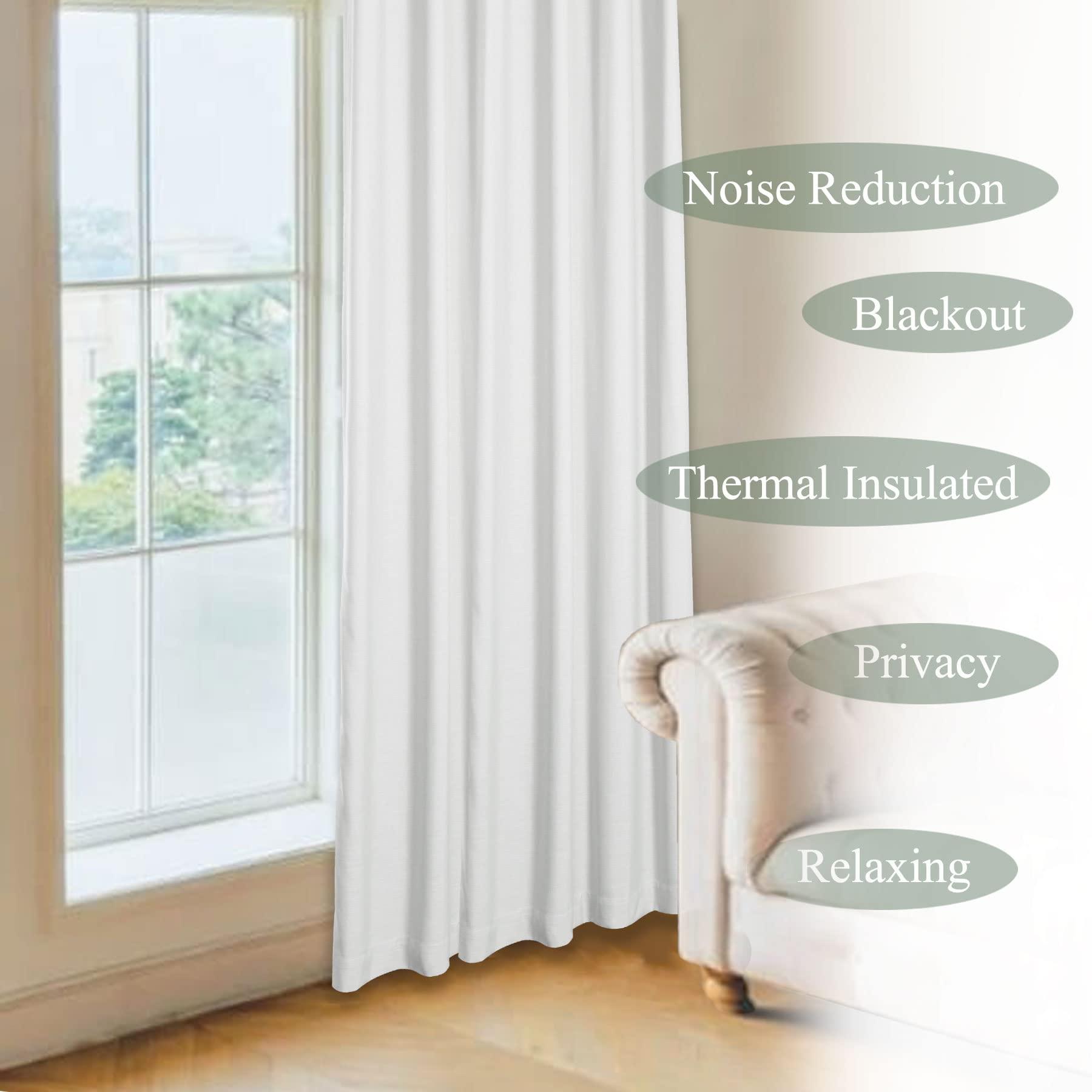 Frelement Frelement Thermal Insulated Blackout Curtains with Blackout Liner Linen Curtain Panels for Bedroom Privacy Pinch Pleat Window Curtain, 84" W x 96" L, 2 Panels, White