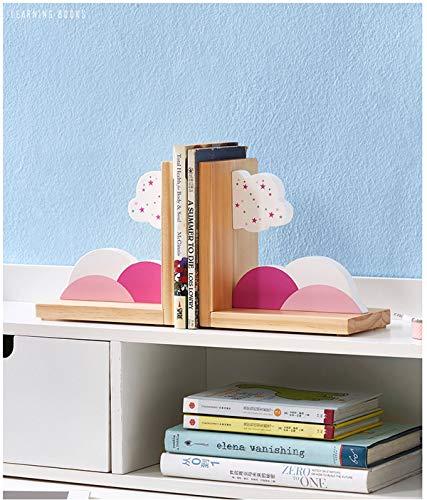 JAH Pink Clouds Bookends for Kids Wood Nursery Room Decorative Bookends Girls Room Bookends Decor Girls Gift Idea 1 Pair of 2