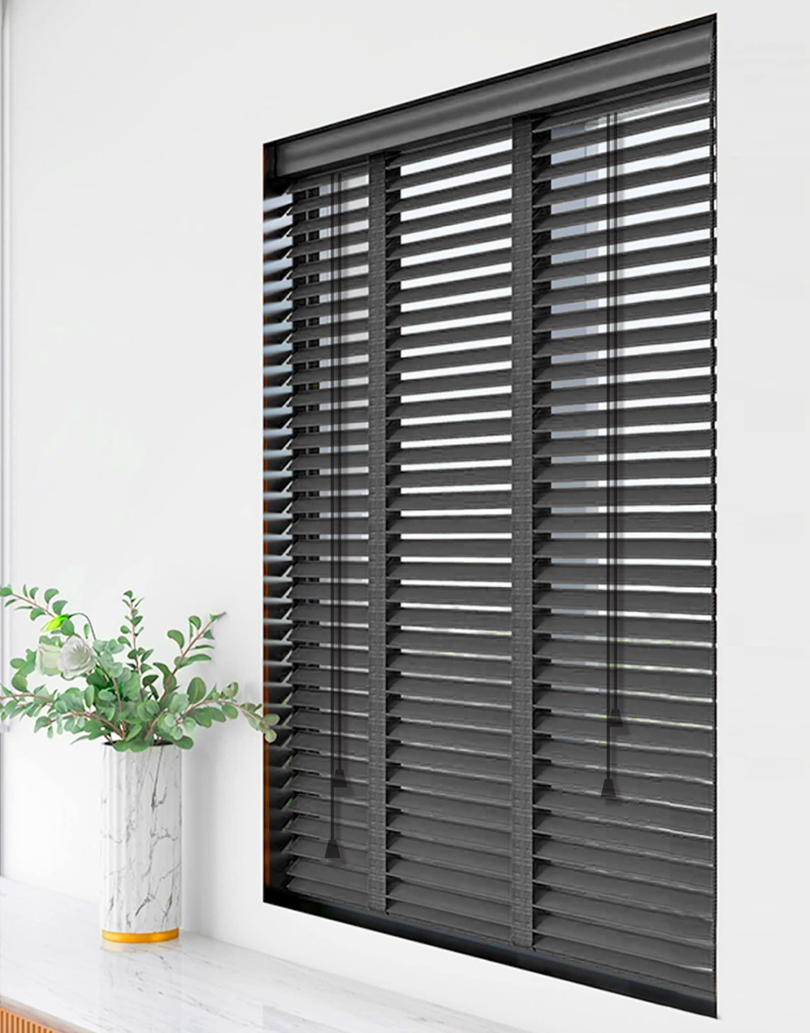 Fiunkes Wooden Window Blinds, Blackout Venetian Blinds for Windows, Black Wooden Blinds for Windows, Noise Reduction Window Wood Blinds, Privacy Screen Plantation Blinds for Interior Windows,23x47''
