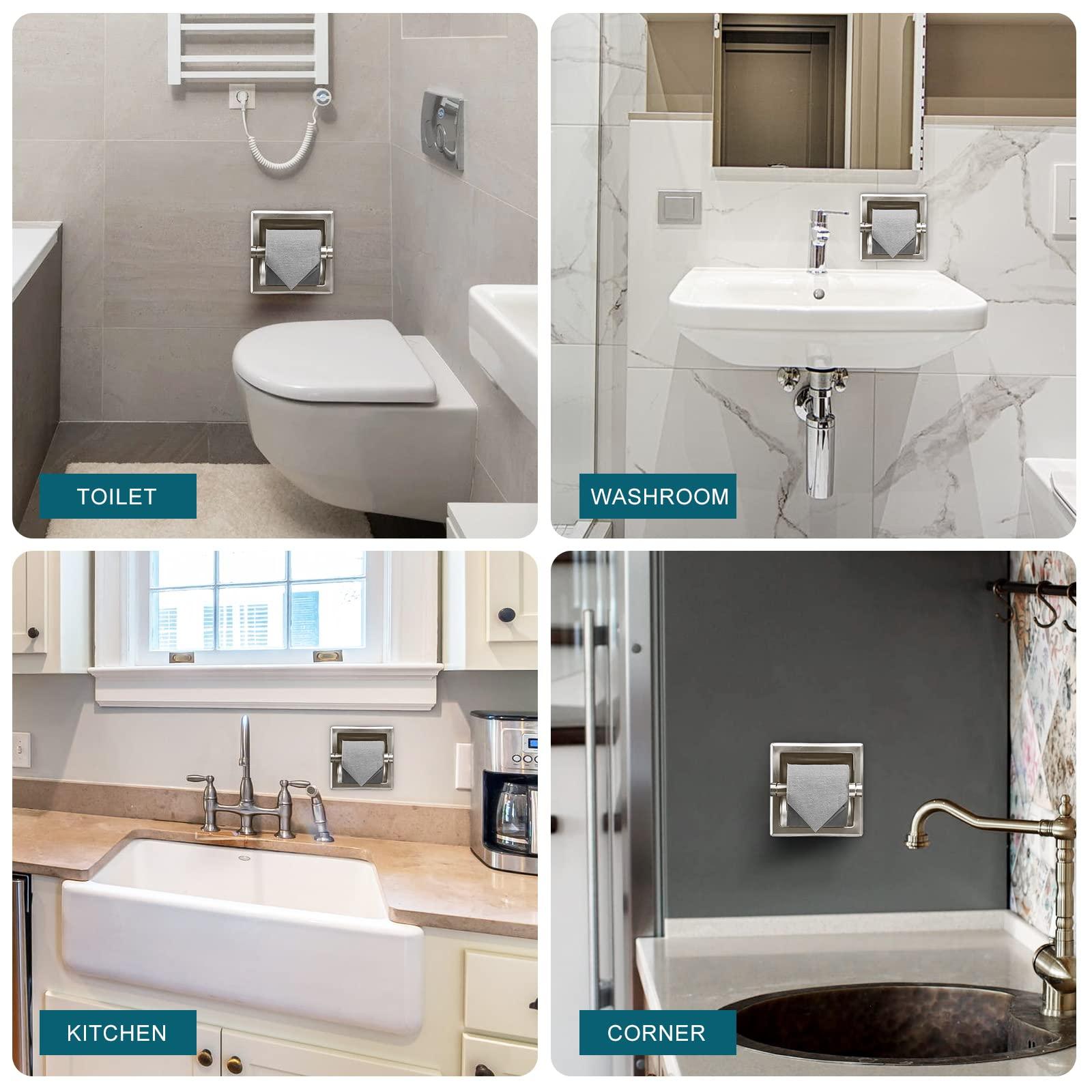 POKIM Smack Brushed Nickel Recessed Toilet Paper Holder,Contemporary Hotel Style Wall Toilet Paper Holder - Recessed Toilet Tissue Holder Includes Rear Mounting Bracket