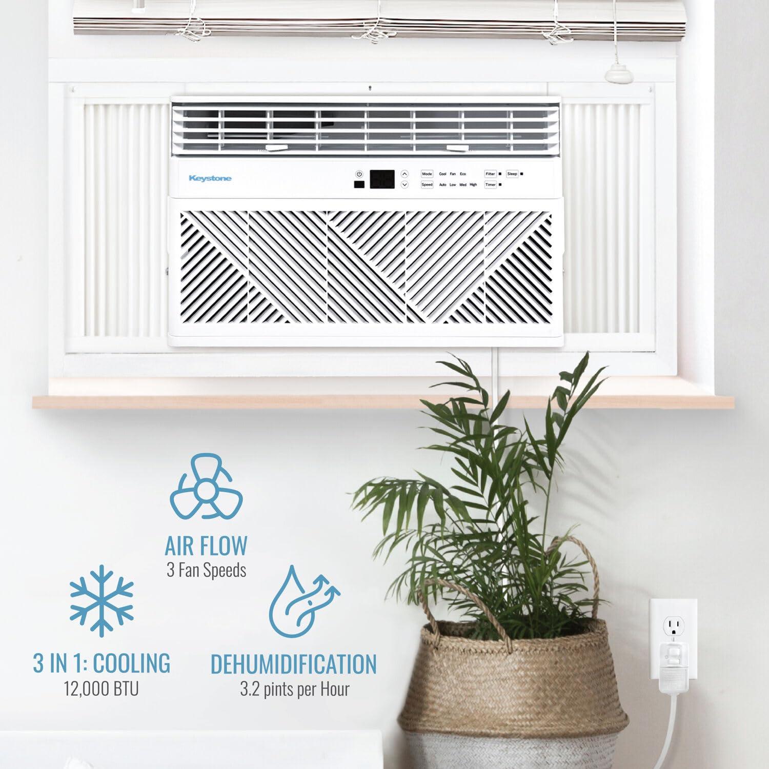 Keystone Keystone 12,000 BTU Window Mounted Air Conditioner,115V, Window Air Conditioner for Apartment, Living Room, Bathroom and Rooms up to 550 Sq.Ft. with Remote Control, White