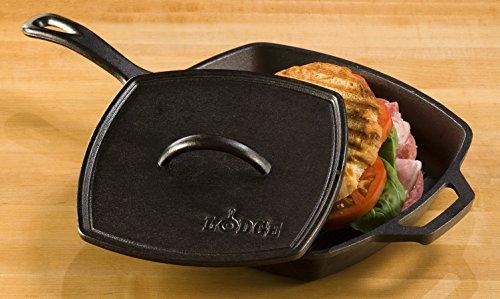 Lodge Lodge LPP3 Cast Iron Square Ribbed Panini Press, 8.25-inch
