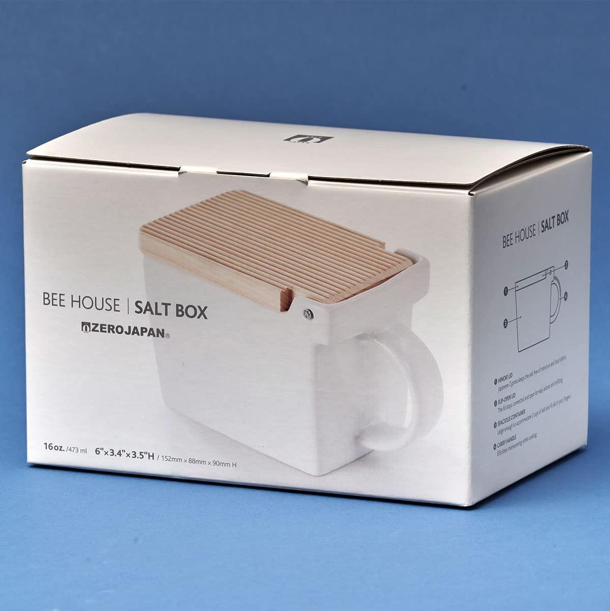 ZERO JAPAN() Zero Japan Bee House Premium Salt Box with Hinoki Lid - Container for Sea Salt, and Spices - Elegant Cellar for Kitchen Countertop - Ice Blue, 16 oz