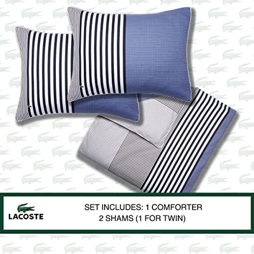 Lacoste Lacoste Meribel Cotton Bedding Set, Twin/TwinXL Duvet, Blue/White