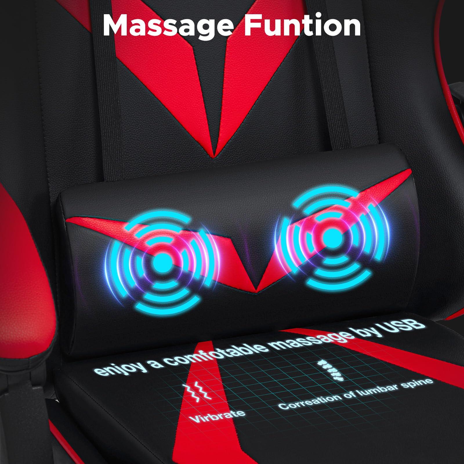 HOFFREE HOFFREE Massage Gaming Chair for Kids Computer Gamer Chair with Footrest and Lumbar Support Reclining PC Game Chair with Headrest for Gaming Room Red and Black
