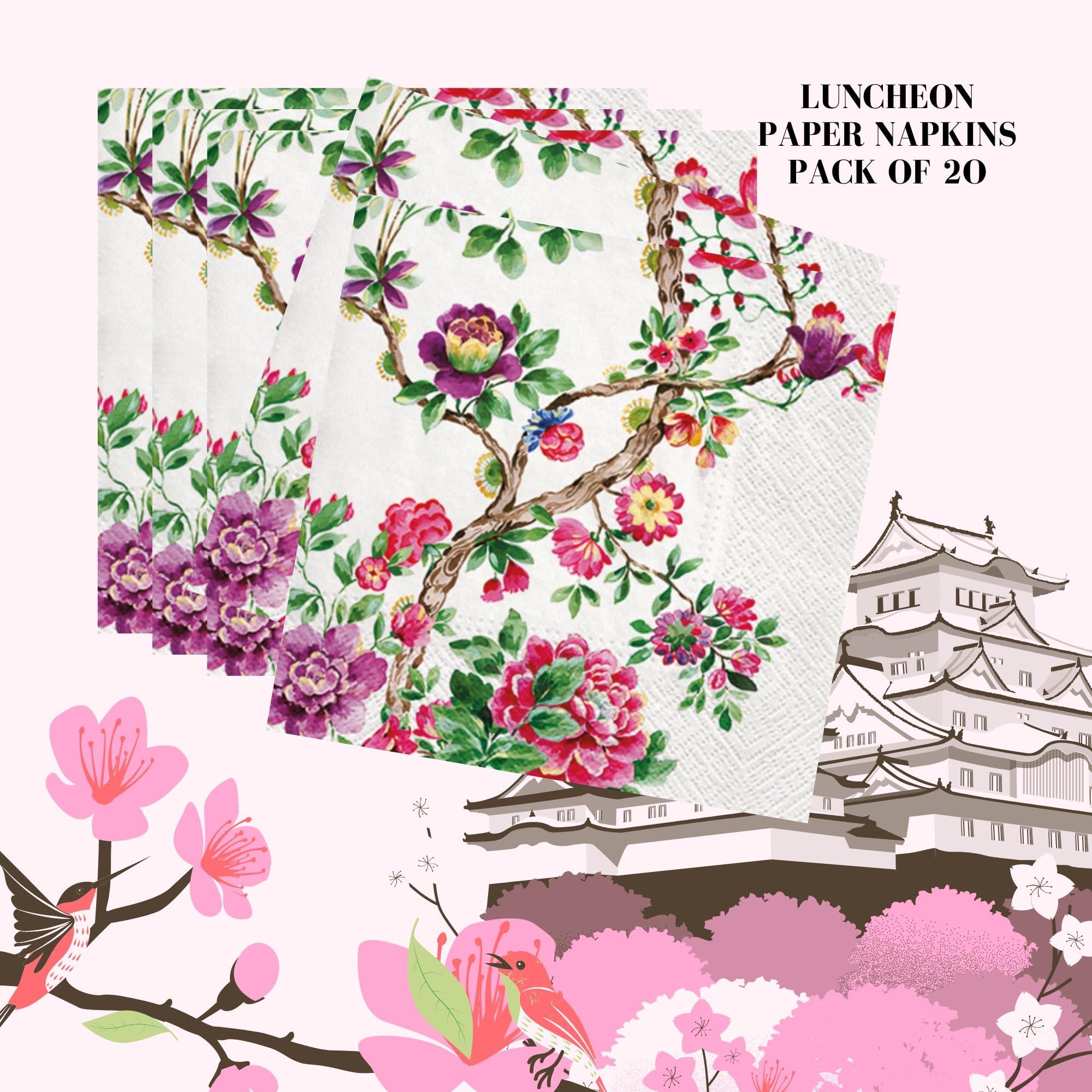 Keep Unique Keep Unique 20-ct 13x13 Flowers Paper Luncheon Decoupage Napkins, 3-Ply Servilletas Floral Napkin for Art, Dinner and Party, Disposable Napkins Decorative (Japanese Garden, Pack of 2)