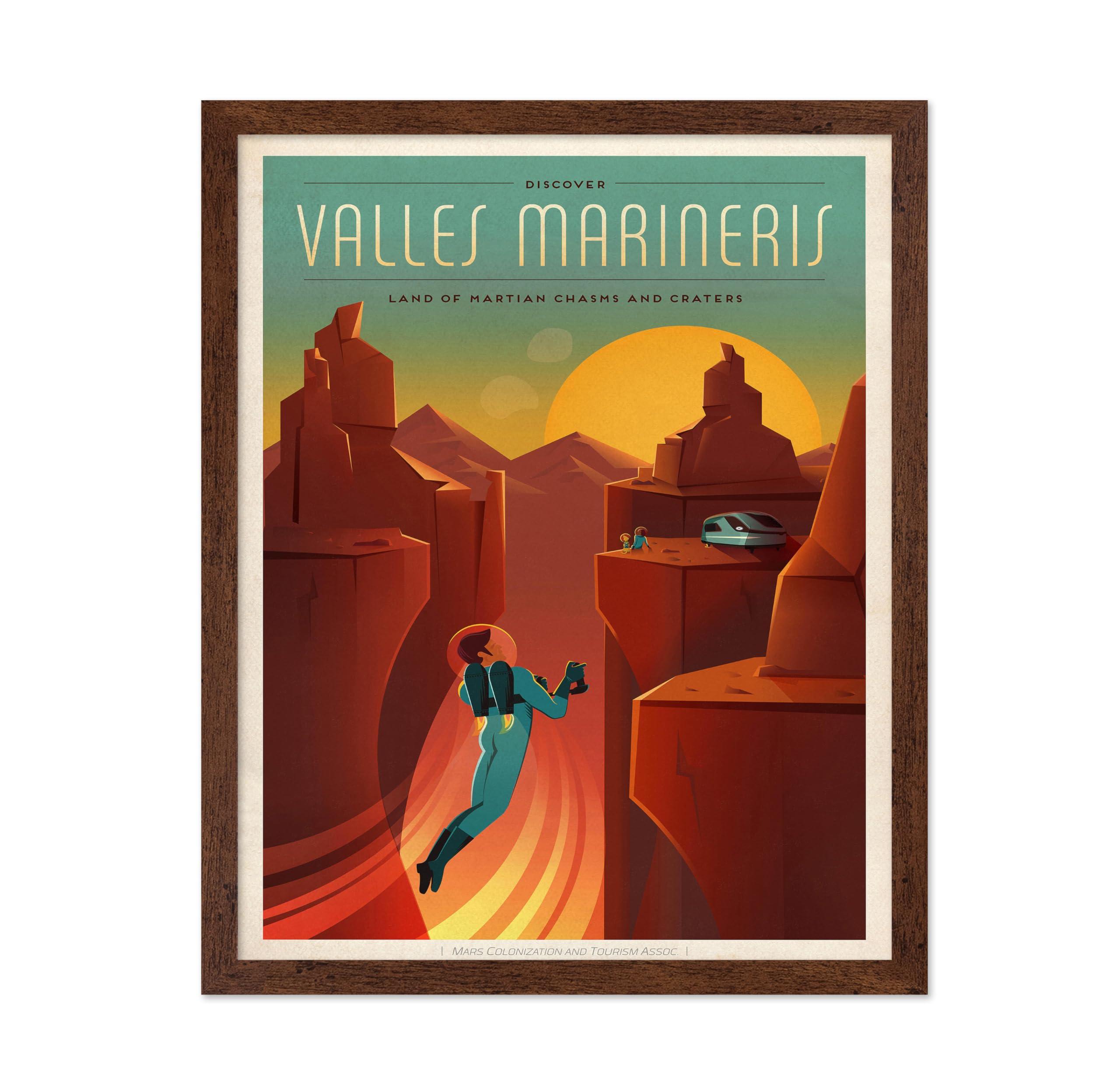 Poster Master Poster Master Astronomy Poster - Valles Marineris Travel Poster - Gift for Astronomers and Space Exploration Enthusiasts - Wall Decor Home, Office, Living Room, 11x14 Brown Framed
