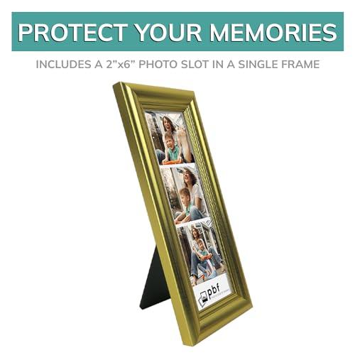 pbf PHOTO BOOTH FRAMES pbf PHOTO BOOTH FRAMES 2x6 Photo Strip Frame | 2 x 6 Photo Booth Strip Frame with Stand | Picture Frame for Photo Booth Strip | Premium Designer Photobooth Frame (Gold)