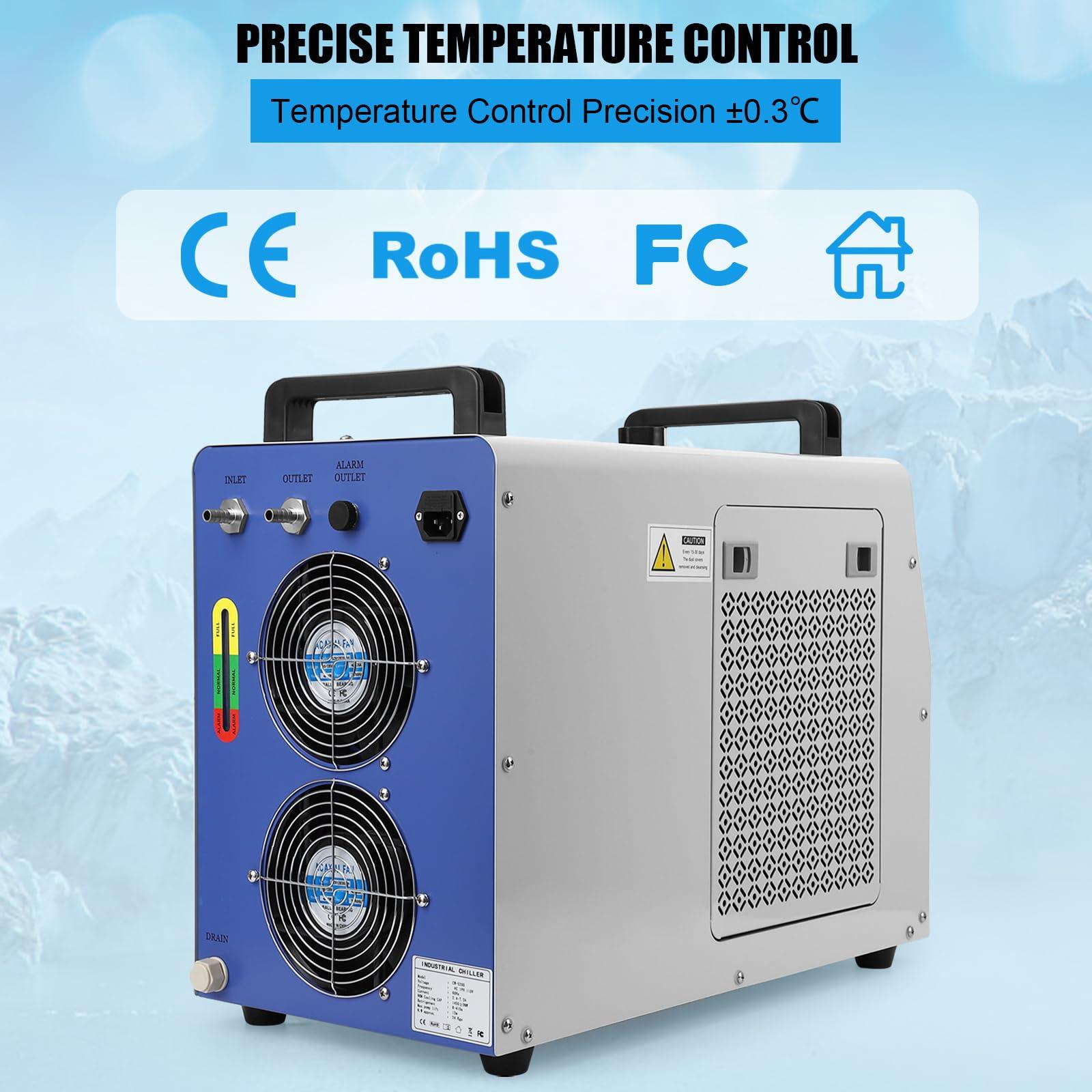 Entcook Industrial Water Chiller, 7L Industrial Water Cooling Chiller, 2.64GPM FlowRate Water Cooling System, CW-5000 Thermolysis Water Chiller, Water Cooler for 40-100W CO2 Laser Engraving&Cutting Machine