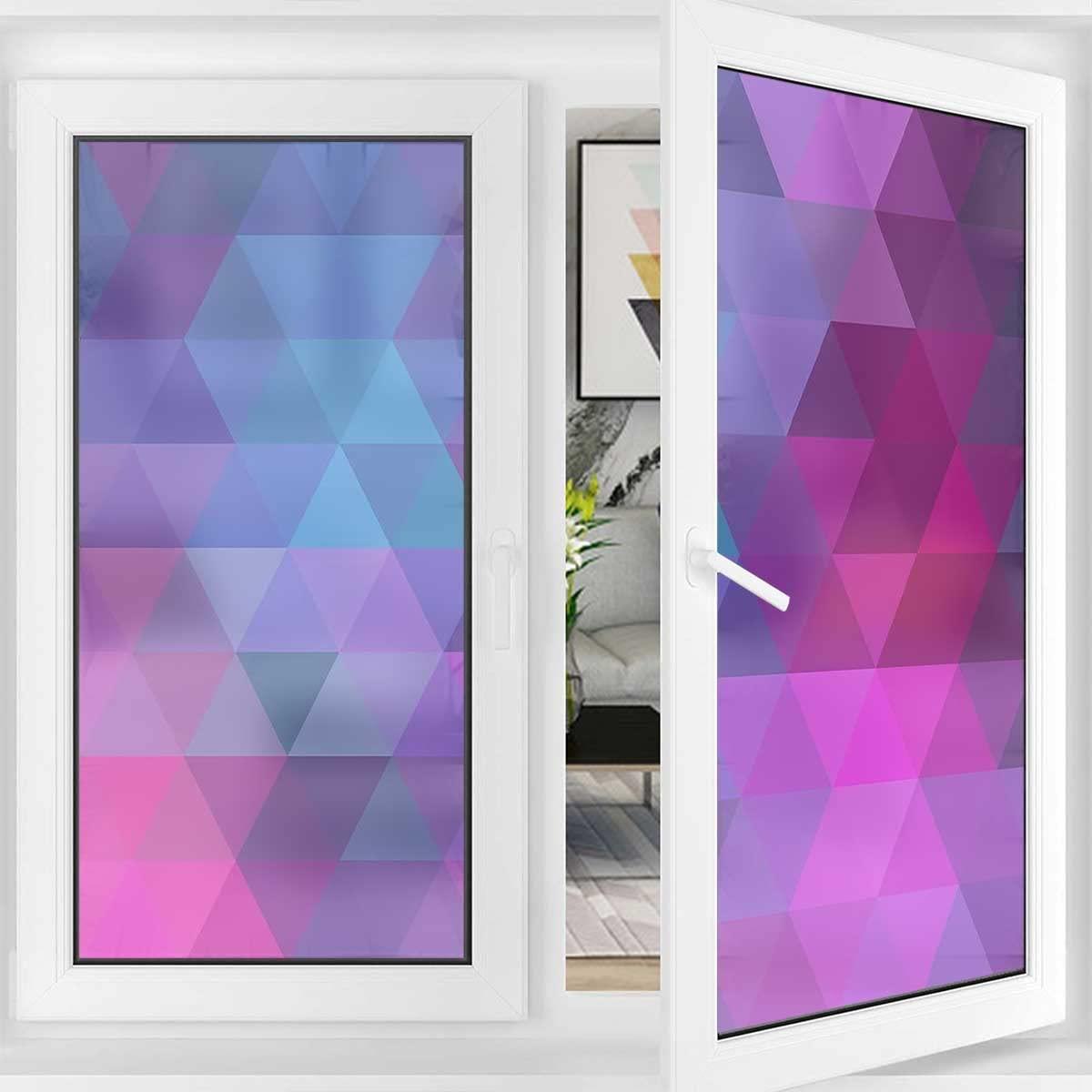JIXIRUY Frosting Privacy Film for Glass Windows Multicolored Triangles Static Cling No Adhesive Window Sticker Decorative Frosted Glass Film 23.6Wx59L-inch x2 Pcs