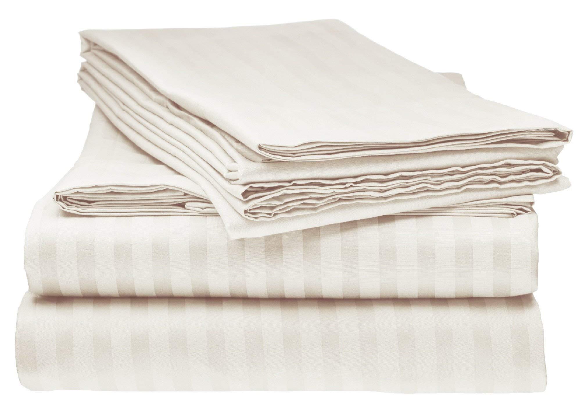 Plaza Cotton Collection Rich 1800 Thread Count Heavy Egyptian Cotton Twin XL Size 4-PCs Bed Sheets Set (1 Fitted, 1 Flat, 2 Pillowcase) Fits 15-18\" Deep Pocket, (Stripe, Ivory)