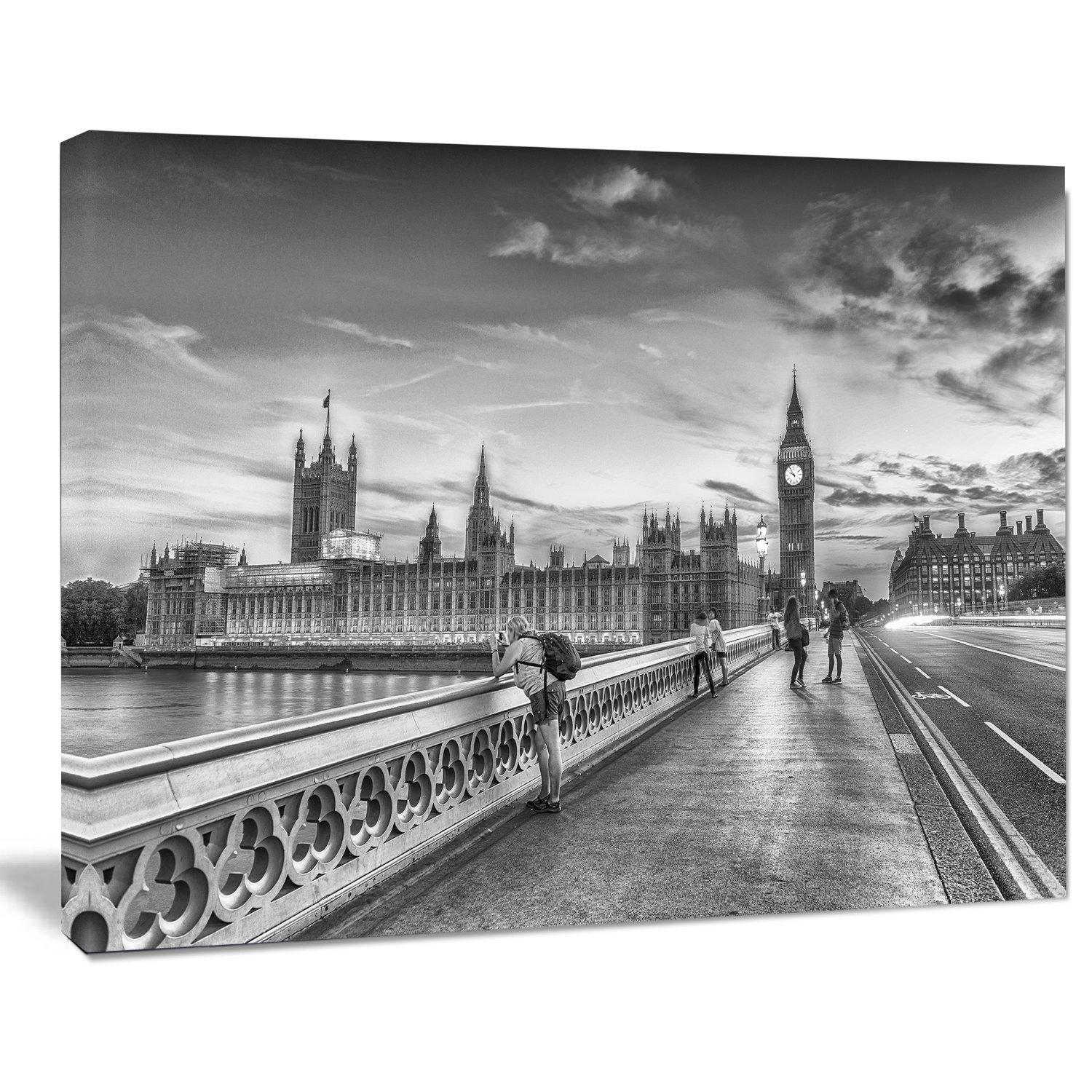 Designart Beautiful Black and White London View Cityscape Canvas Print Art