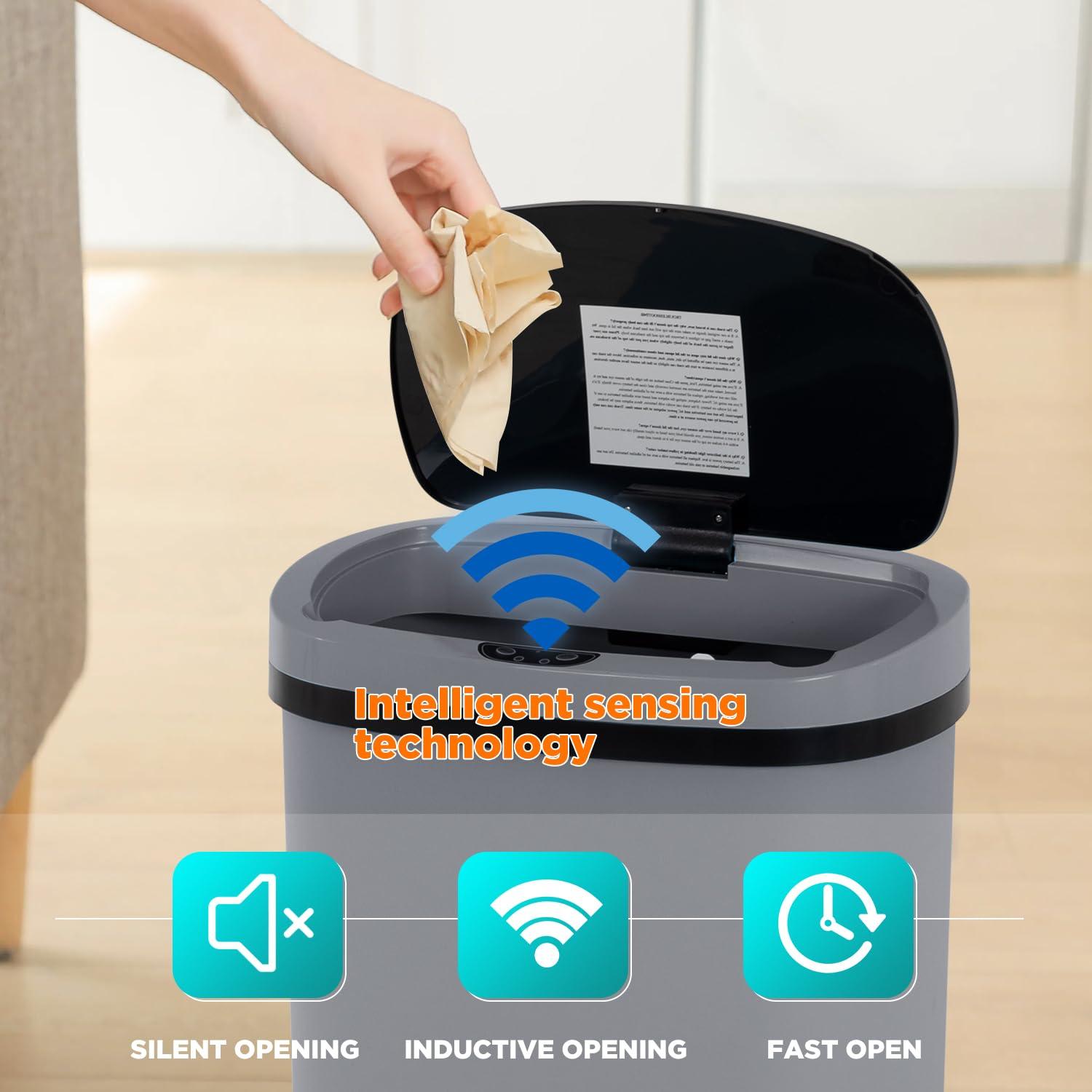 PayLessHere PayLessHere 13 Gallon Trash Can Kitchen Trash Can Automatic Garbage Can with Lid Touch Free High-Capacity Motion Sensor for Kitchen Bedroom Bathroom Office Wateproof Trash Bin (3, Gray)