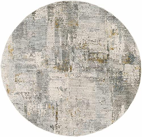 Hauteloom Hauteloom Elina Living Room, Bedroom Area Rug - Modern Abstract Boho Farmhouse - Contemporary Faded Distressed Carpet - Green, Gray, Brown - 5'3"-Round