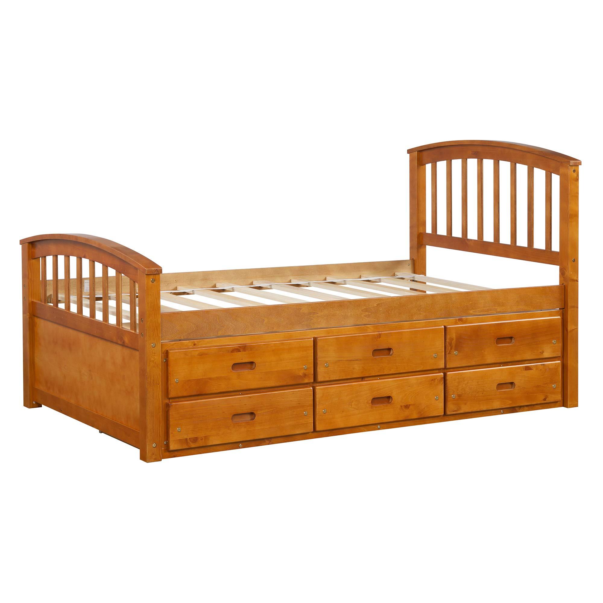 Dgsroom Dgsroom Twin Captain's Bed Storage Daybed with Trundle and Drawers for Kids Teens (Oak)