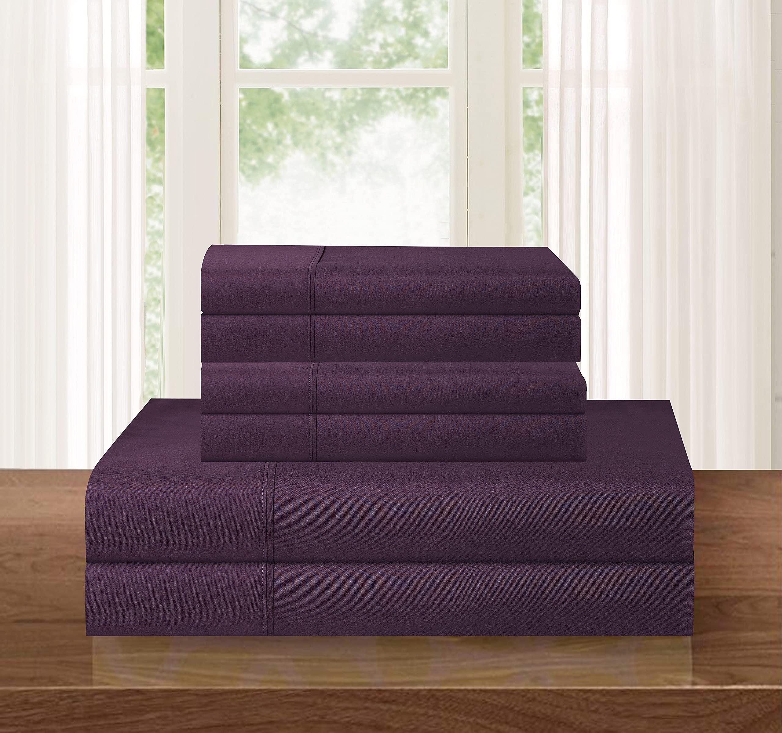 Elegant Comfort Elegance Linen ® 1500 Thread Count WRINKLE RESISTANT 4 pc Sheet set, Deep Pocket - All Size and Colors , Queen Purple