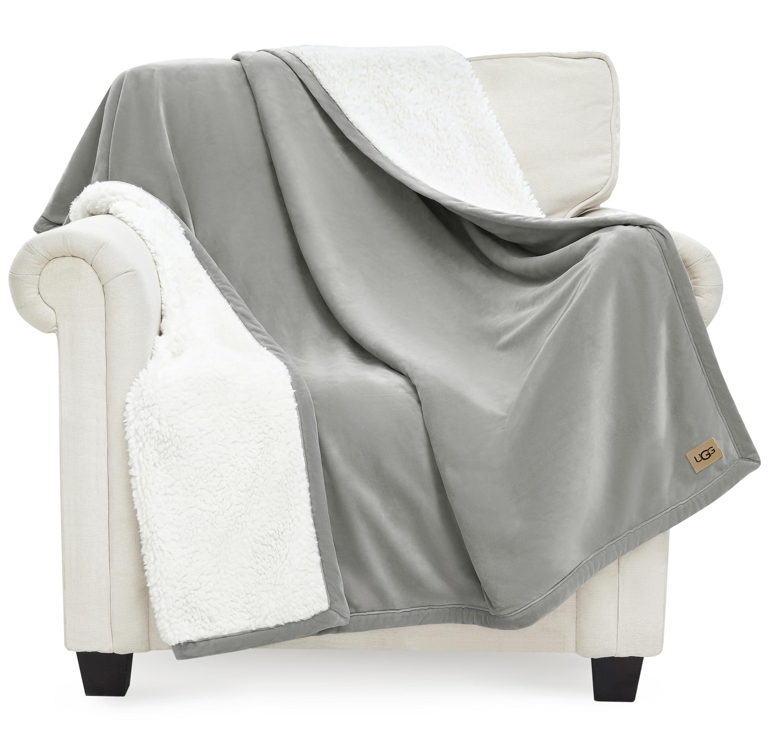 UGG UGG Bliss Throw Blanket Plush Soft Fleece Fluffy Blankets for Bed or Couch Oversized Warm Reversible Machine Washable Medium Weight Home Decor Giftable Throw, 50-inch x 70-inch, Seal Grey