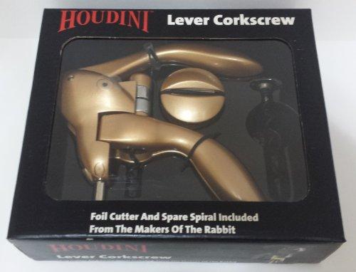 Metrokane Houdini Lever Corkscrew, Foil Cutter and Spare Spiral, Gold Color (Gold) by Metrokane
