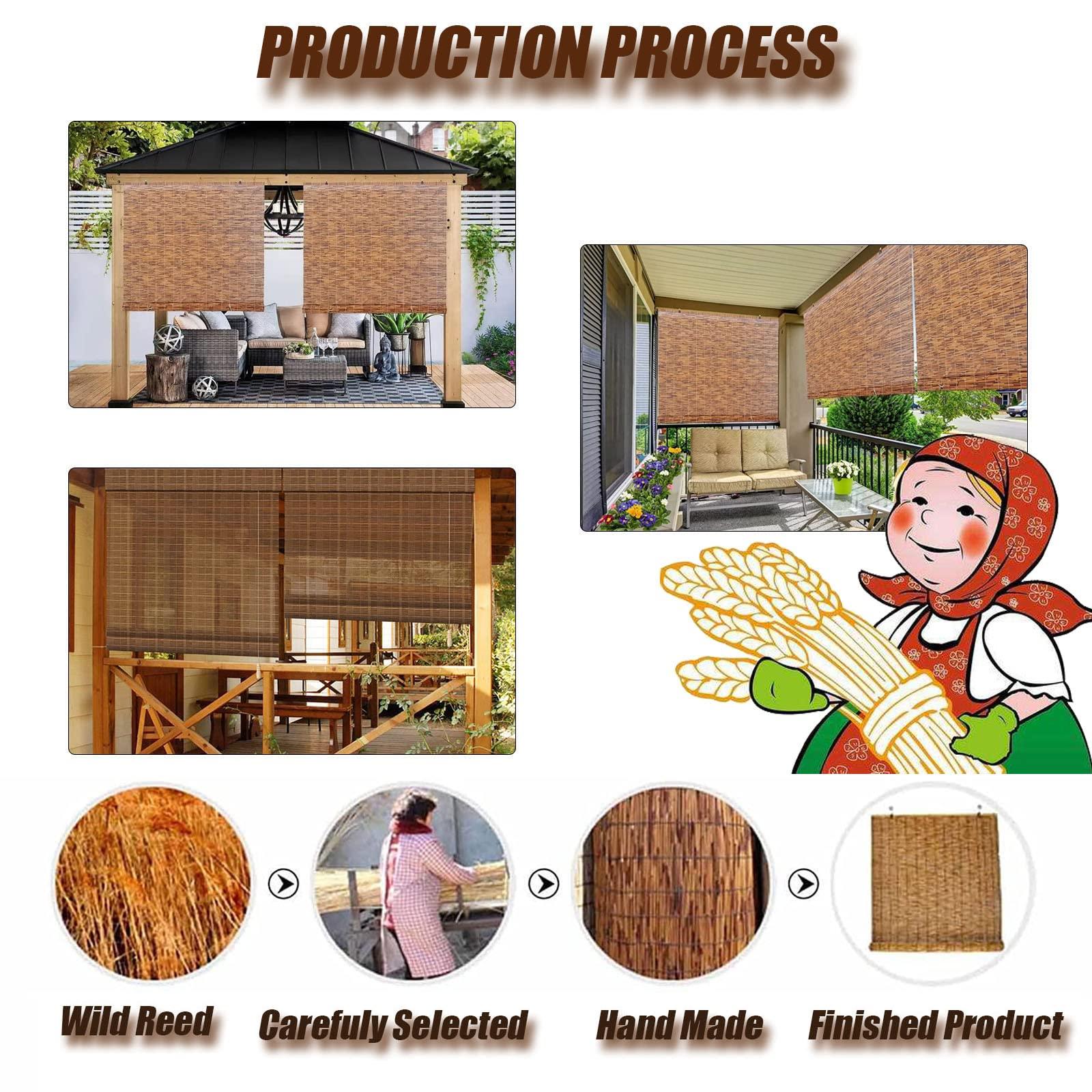 OCAZI Retro Bamboo Shades - Outdoor/Indoor Privacy Roller Blinds, 6839in (WH), Black