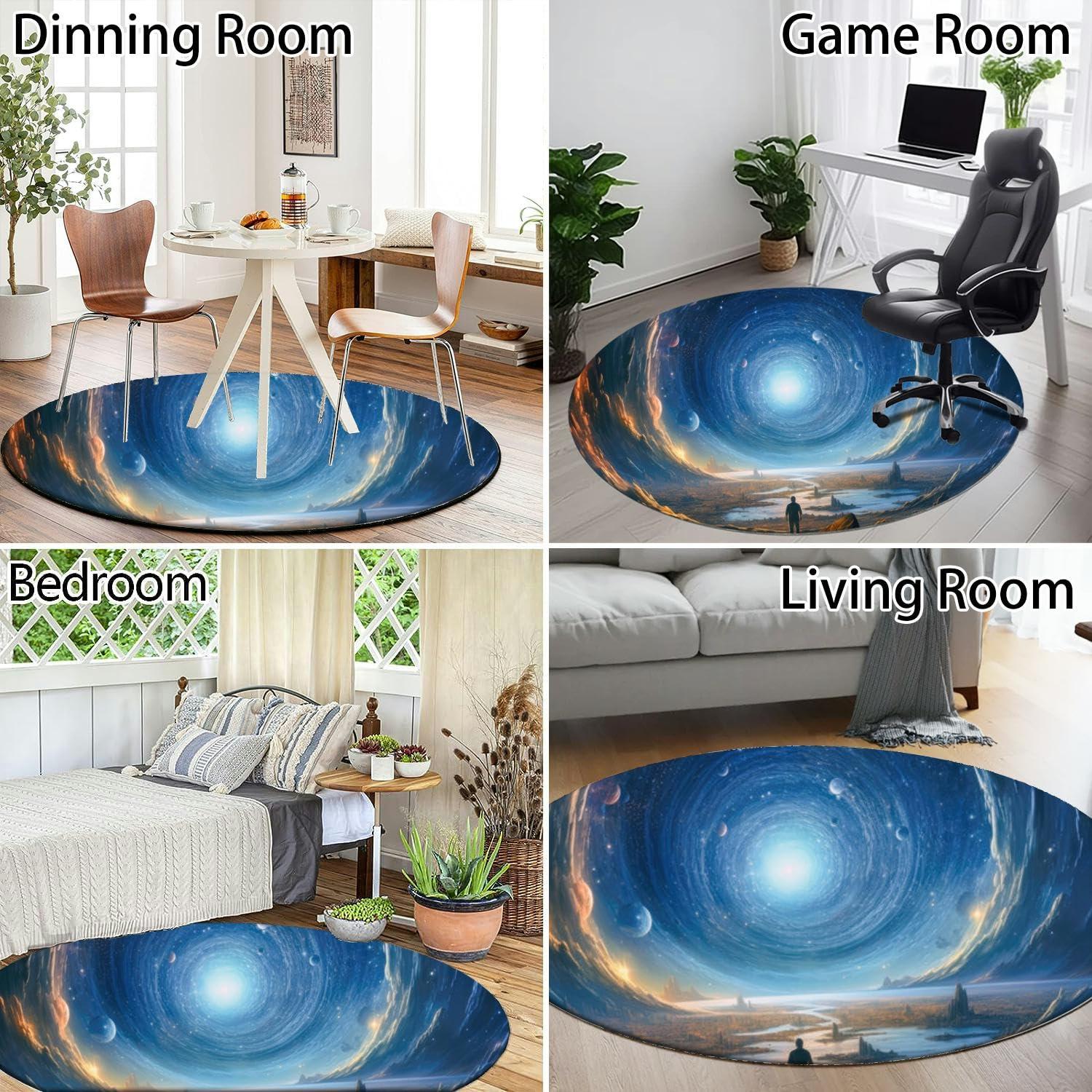 ZaCosy Round Rug 4ft Circle Area Rug Depiction a Space Explorer Standing Alone a Foreign Planet observing Carpet Washable Small Round Rugs for Bedroom Aesthetic Bathroom Laundry Living Room Kitchen Outdoor