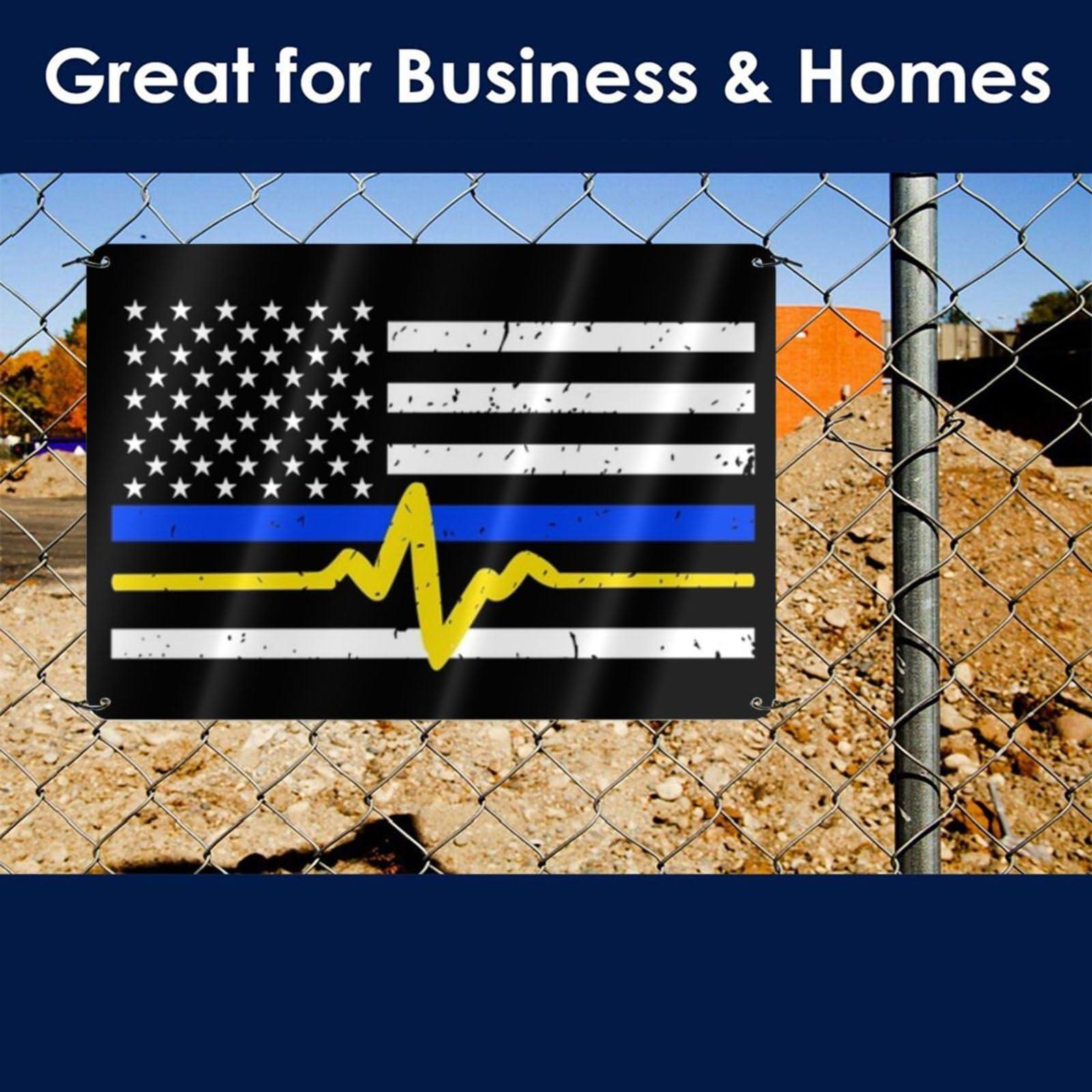 CAJUCA 911 Dispatcher Thin Blue Gold Line Metal Aluminum Sign Decor Bar Patio Poster Wall Garage Decorations Funny Gifts 12 x 8 Inches