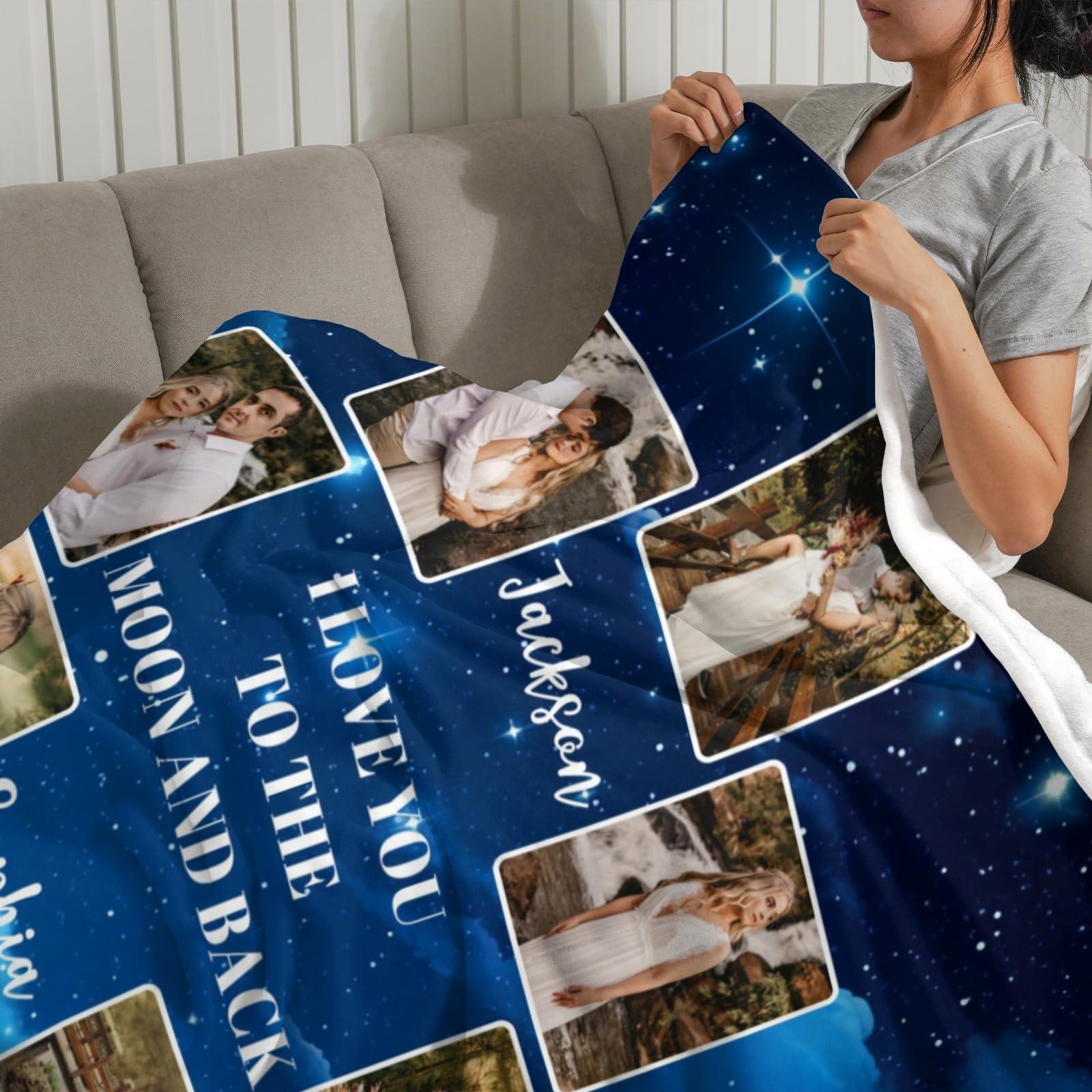 YMDLQDP YMDLQDP Personalized Picture Blankets with Photos Custom Photo Collage Blanket with I Love You to The Moon and Back Customized Couple Name Blanket for Valentine\'s Day Wedding Mother\'s Day Birthday