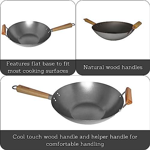 Imusa IMUSA 14in Carbon Steel Wok with Wood Handles