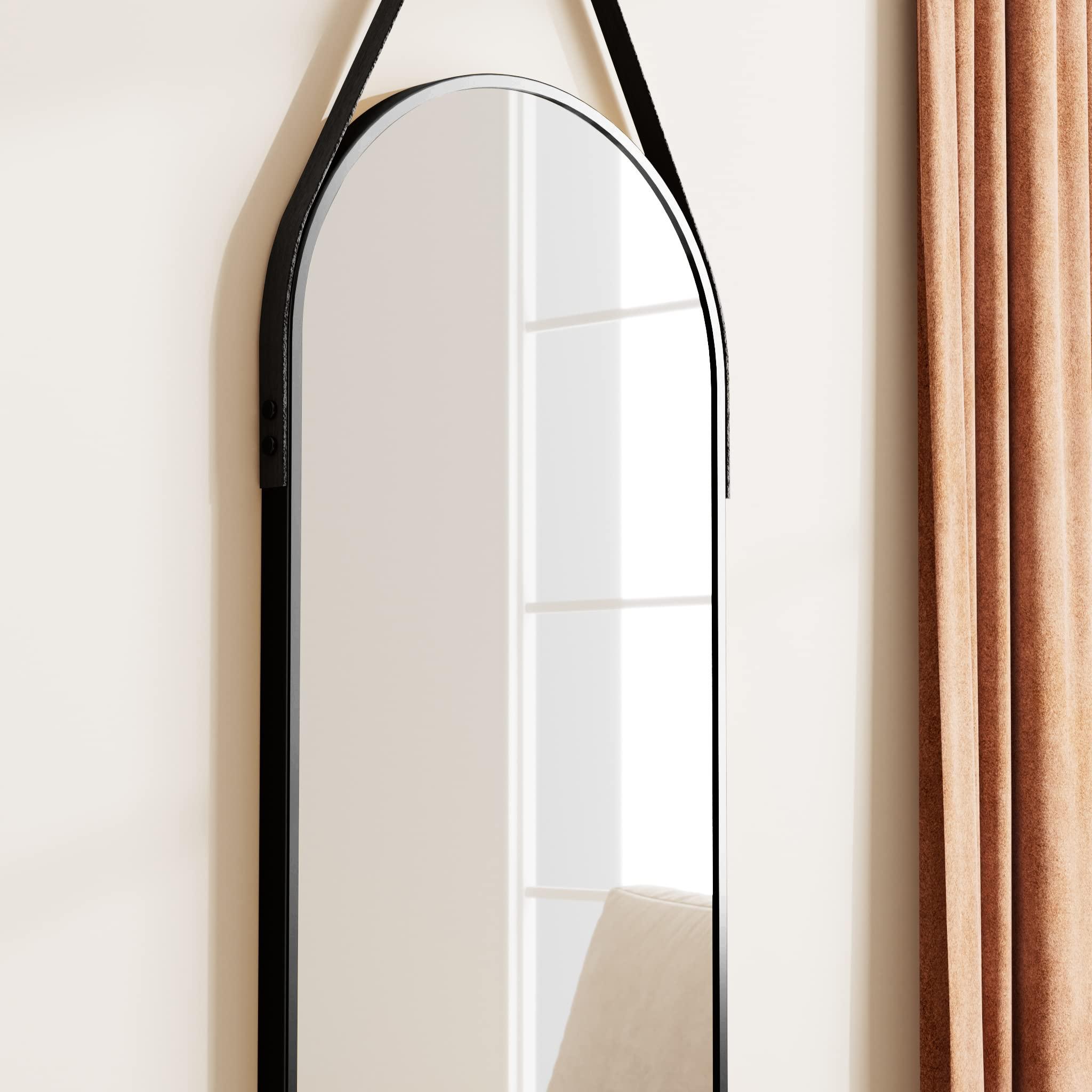 OGCAU OGCAU Full Length Mirror, Wall Mirror Full Length, Wall-Mounted Mirror, Body Mirror for Wall in Bedroom, Arched-Top Mirror, Hanging Mirror with Aluminum Alloy Frame (Oval Black)