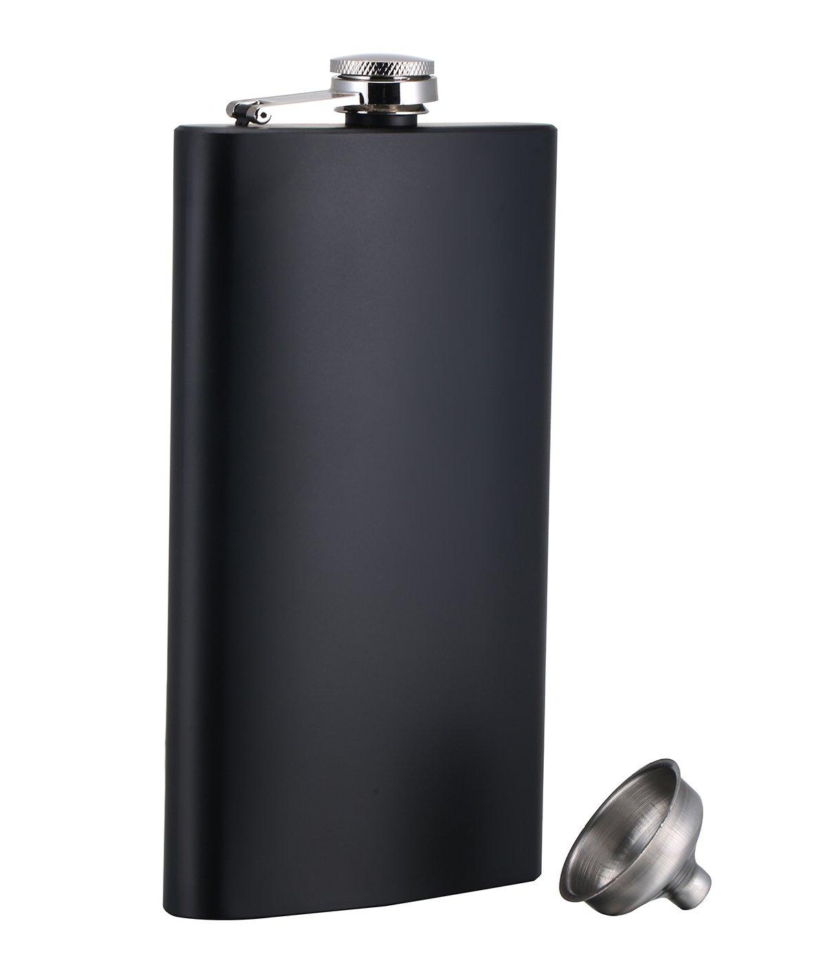TOX TANEAXON TOX TANEAXON 12 oz Matte Black Pocket Liquor Whiskey Hip Flask with Funnel and Box - Stainless Steel and Leak Proof