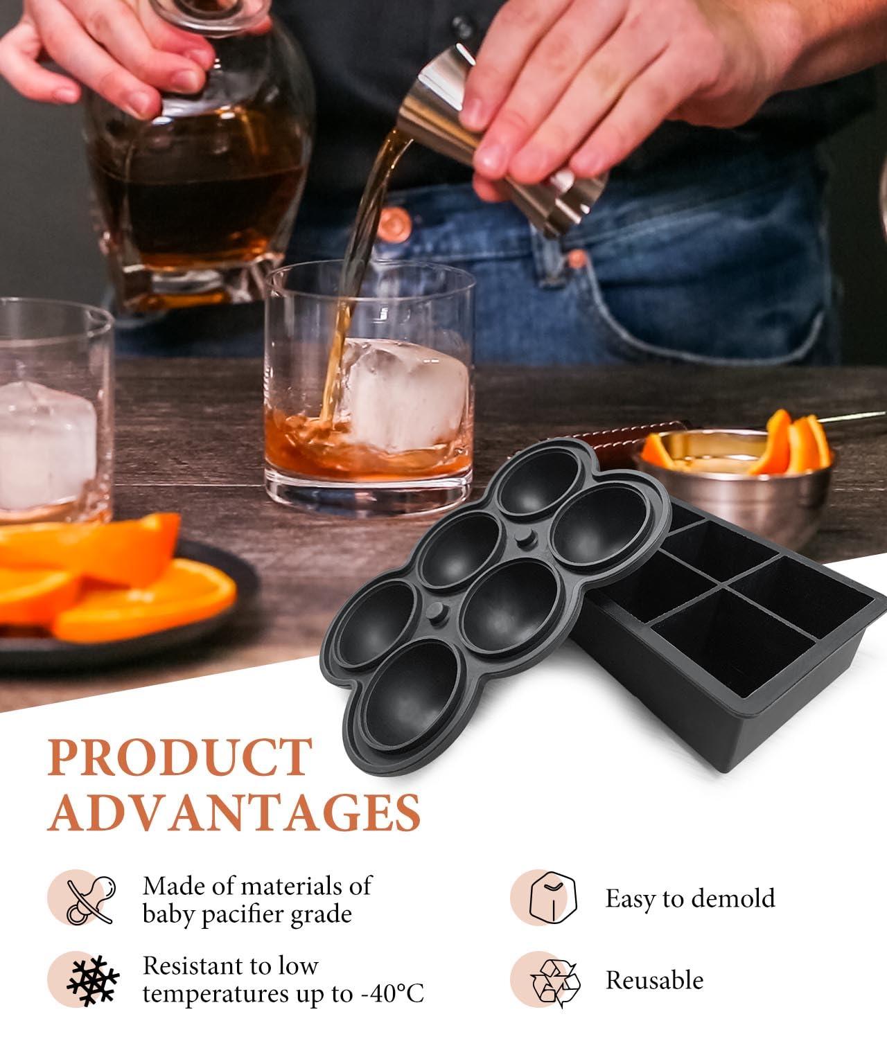 DclobTop Dclobtop Ice Cube Trays and Ice Molds, Silicone Ice Cube Molds for Freezer with Lid, Diamond & Sphere Ice Ball Maker & Square Ice Cube Maker for Whiskey, Cocktails and Homemade, Reusable
